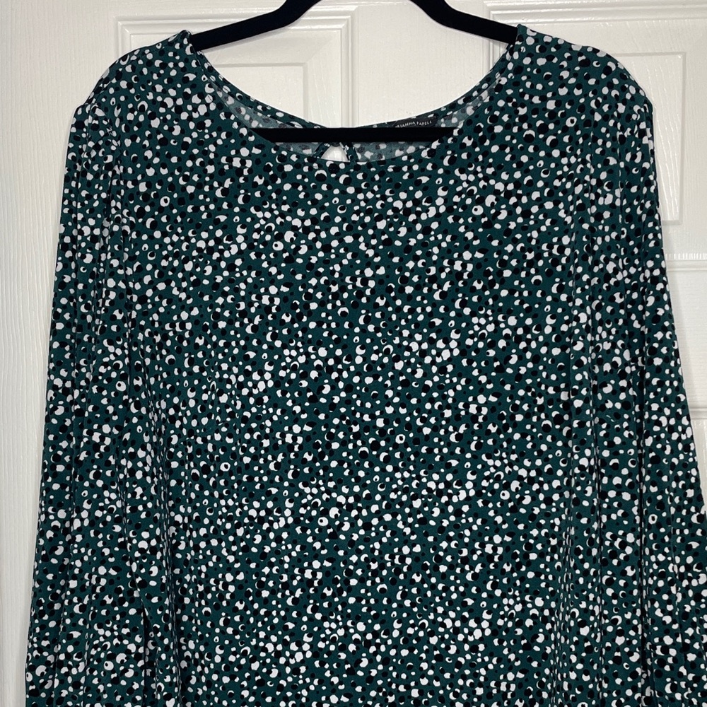 Adrianna Papell Teal and White Patterned Blouse